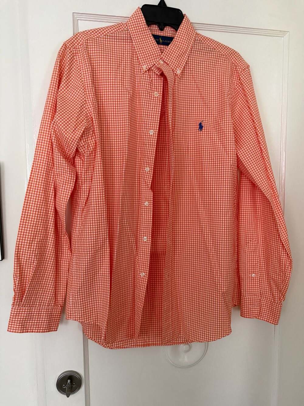 Polo Ralph Lauren Men's Orange Gingham Button-Down Long Sleeve Shirt Size Medium